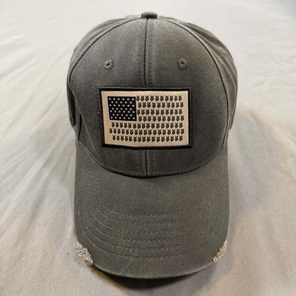 K-Products Gray Distressed American Flag Patch Adjustable Hat Owl Cap